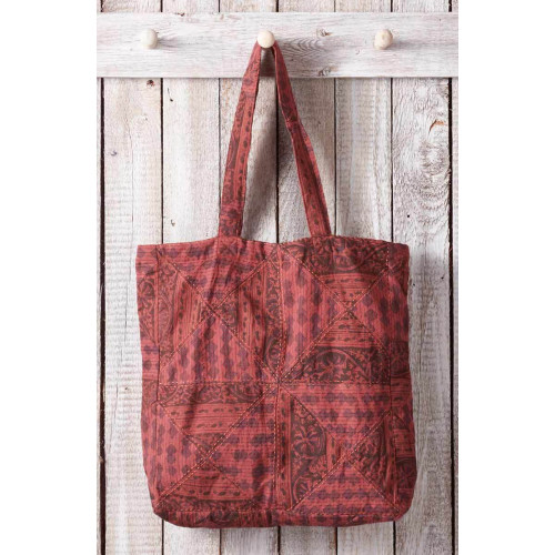 Upcycled Patchwork Tote Bag - Earth tone Chindi Upcycled Patchwork Tote Bag - Earth tone Chindi