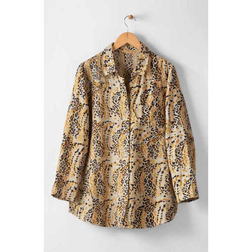 Haima Cotton Double Gauze Classic Collar Shirt - Cement/Black