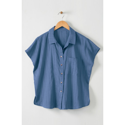 Adira Lightweight Cap-Sleeve Shirt - Tranquil blue
