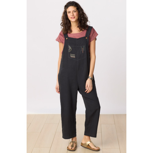 Roshni Cotton Double Gauze Overalls - Black