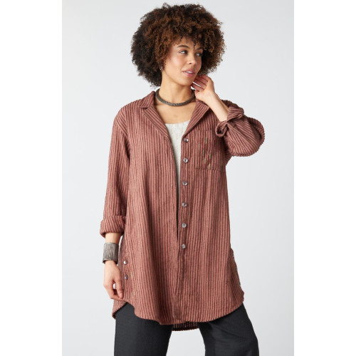 Parulia Chenille Stripe A-line Shirt Jacket - Ambrosia