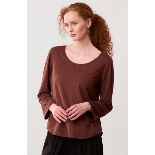 Maira Long-Sleeve Cotton Jersey Tee - Redwood