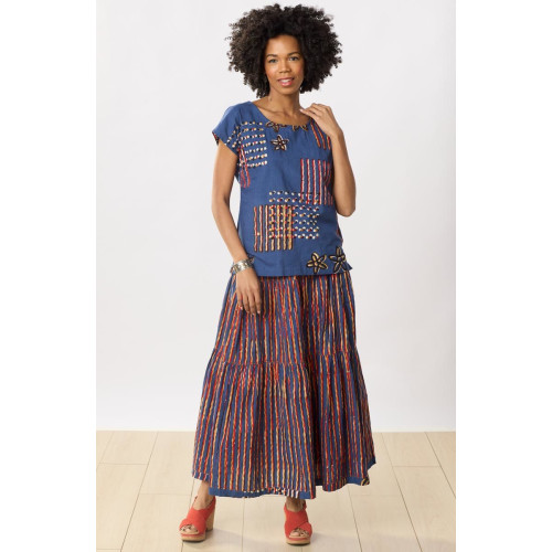 Ashiana Tiered Long Skirt - Cornflower/Multi