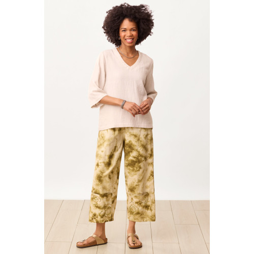 Kesari Cotton Twill Tie-Dye Pull-On Crop Pant - Algae green Shibori Kesari Cotton Twill Tie-Dye Pull-On Crop Pant - Algae green Shibori