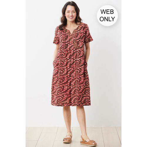 Nalika Short-Sleeve Notch-Neck Dress - Salsa Nalika Short-Sleeve Notch-Neck Dress - Salsa