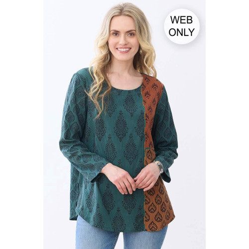 Divya Long-Sleeve Popover Top - Dusty teal/Multi Divya Long-Sleeve Popover Top - Dusty teal/Multi